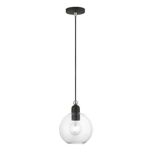 Livex Downtown 1 Light Sphere Pendant, Black/Brushed Nickel/Clear - 48972-04