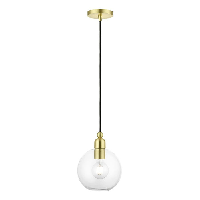 Livex Downtown 1 Light Sphere Pendant, Satin Brass/Clear - 48972-12