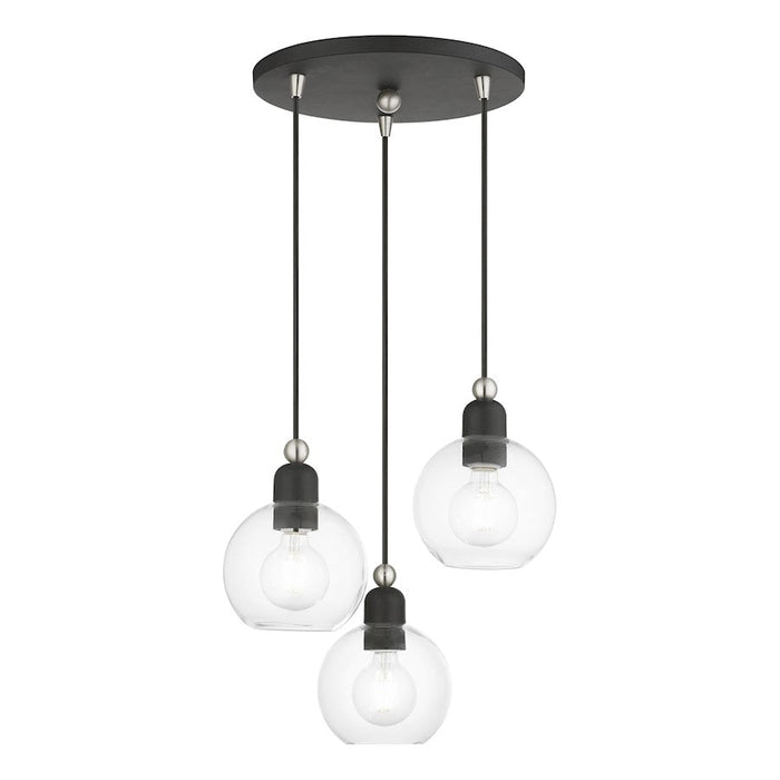 Livex Downtown 3 Light Sphere Multi Pendant, BK/Brushed NK - 48973-04