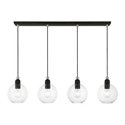 Livex Downtown 4 Light Sphere Linear Chandelier, Black/Nickel/Clear - 48976-04