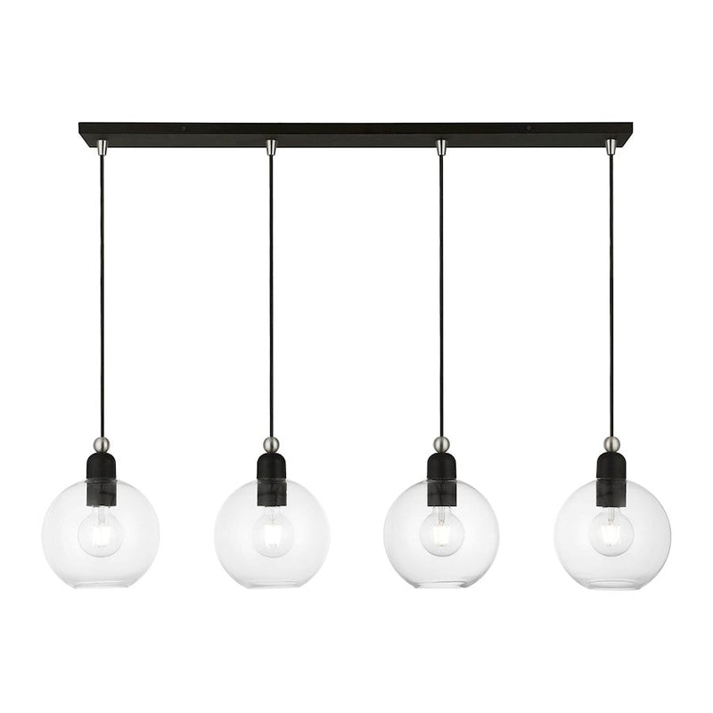 Livex Downtown 4 Light Sphere Linear Chandelier, Black/Nickel/Clear - 48976-04