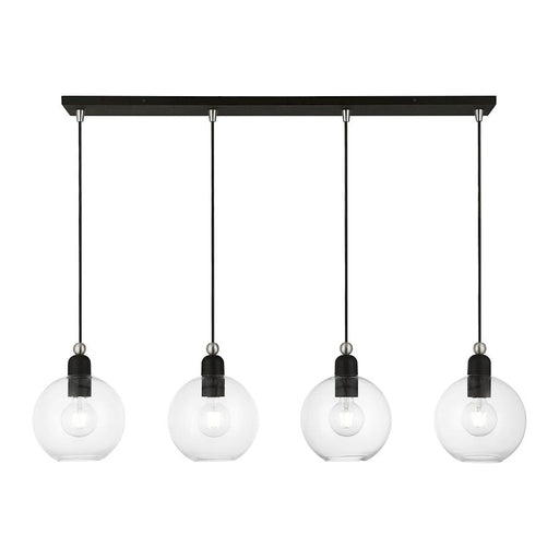 Livex Downtown 4 Light Sphere Linear Chandelier, Black/Nickel/Clear - 48976-04