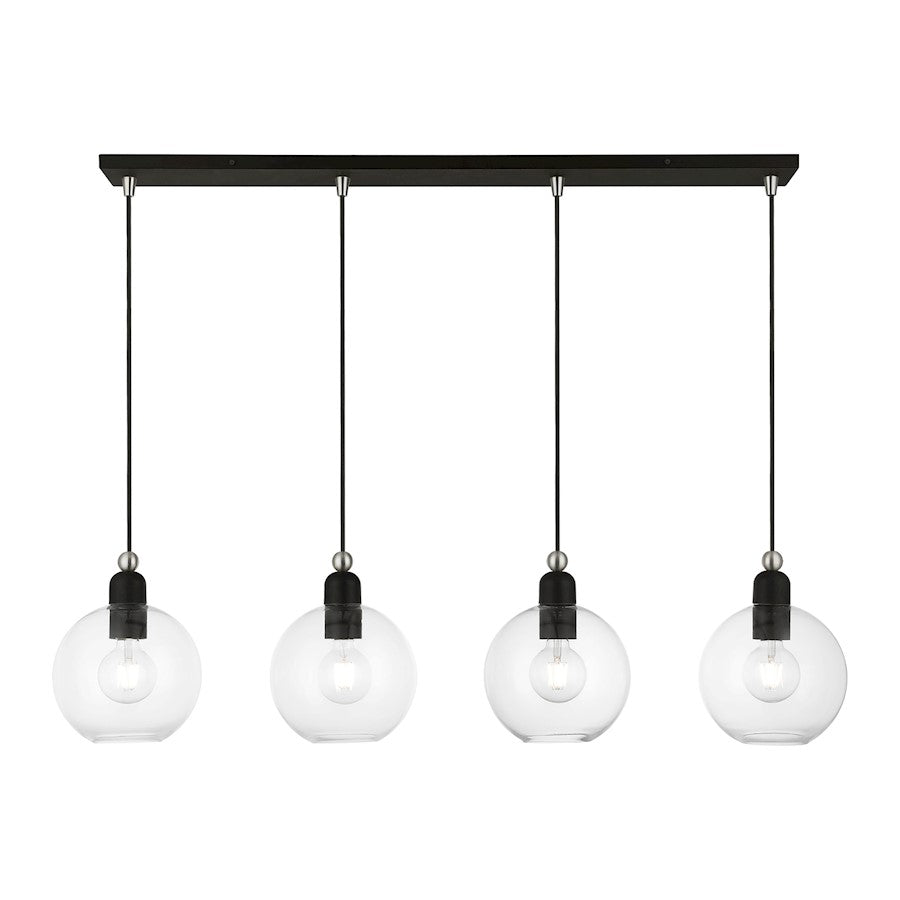 Livex Downtown 4 Light Sphere Linear Chandelier, Black/Nickel/Clear - 48976-04