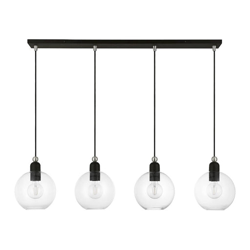 Livex Downtown 4 Light Sphere Linear Chandelier, Black/Nickel/Clear