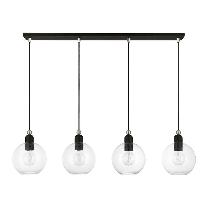 Livex Downtown 4 Light Sphere Linear Chandelier, Black/Nickel/Clear