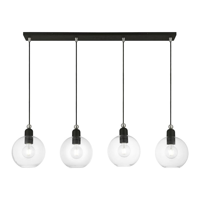 Livex Downtown 4 Light Sphere Linear Chandelier, Black/Nickel/Clear