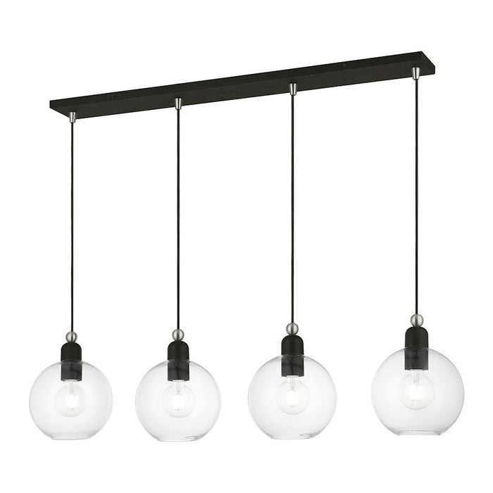 Livex Downtown 4 Light Sphere Linear Chandelier, Black/Nickel/Clear