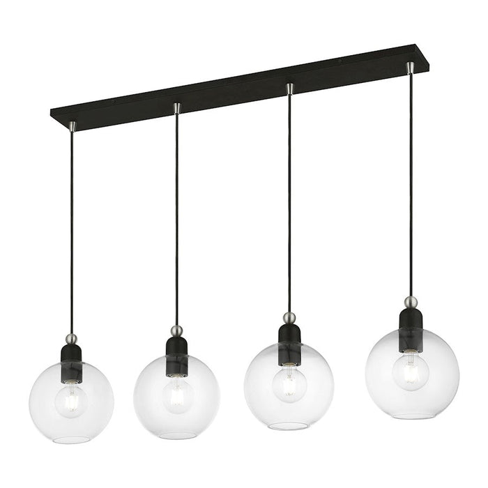 Livex Downtown 4 Light Sphere Linear Chandelier, Black/Nickel/Clear