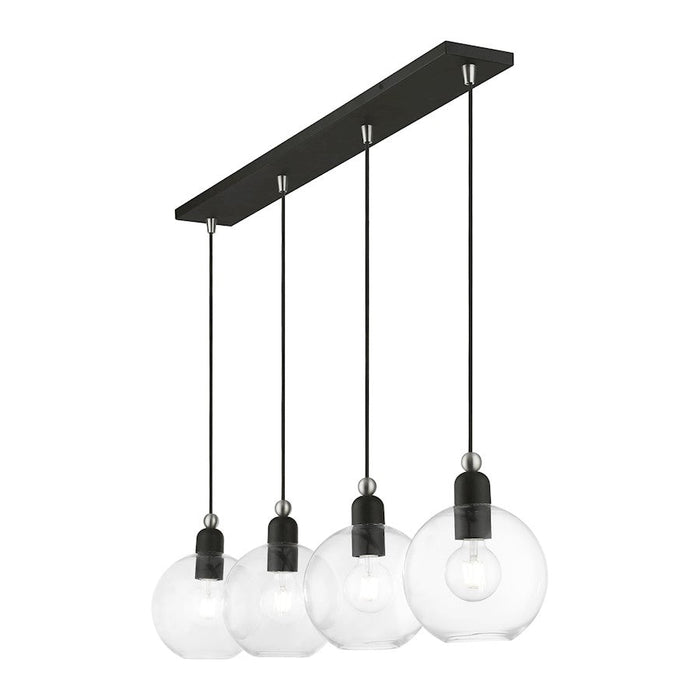 Livex Downtown 4 Light Sphere Linear Chandelier, Black/Nickel/Clear