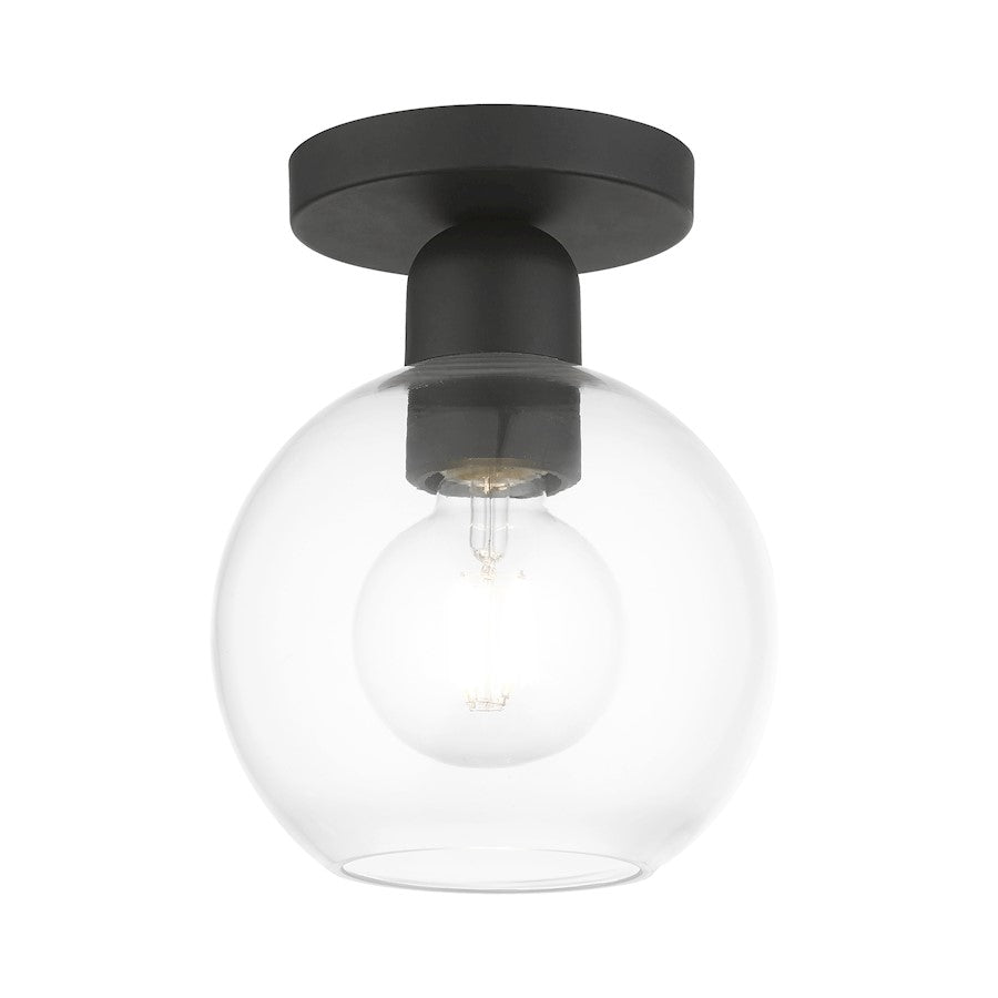 Livex Downtown 1 Light Sphere Semi-Flush, Black/Clear - 48977-04