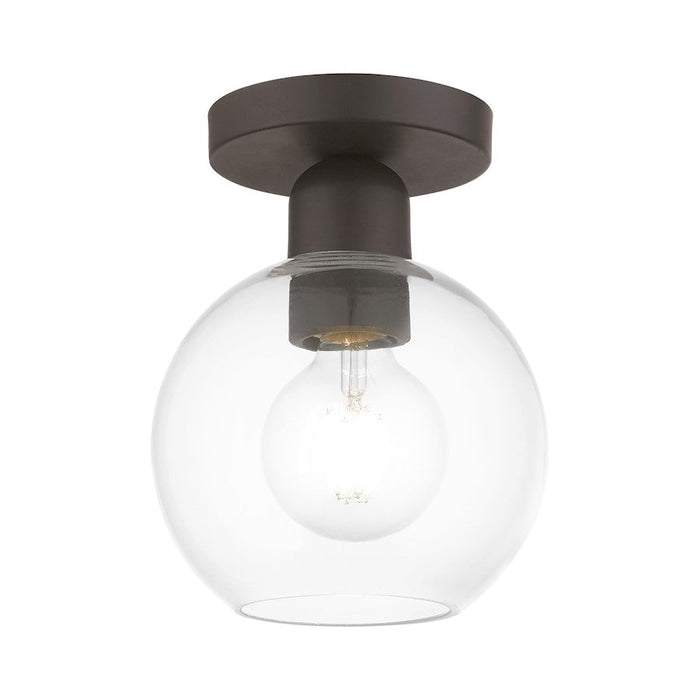 Livex Downtown 1 Light Sphere Semi-Flush, Bronze/Clear - 48977-07