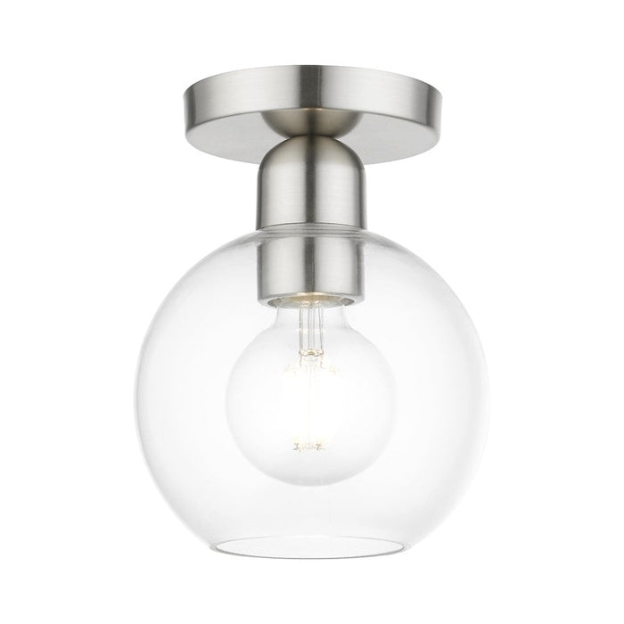 Livex Downtown 1 Light Sphere Semi-Flush, Brushed Nickel/Clear - 48977-91