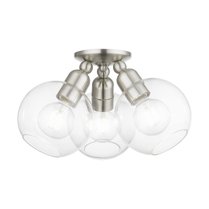 Livex Downtown 3 Light Sphere Semi-Flush, Brushed Nickel/Clear - 48978-91