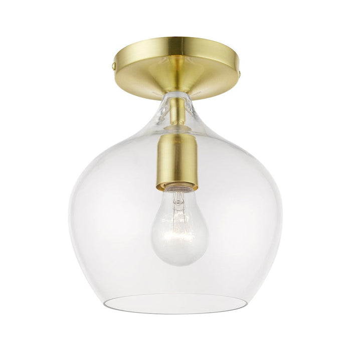 Livex Aldrich 1 Light Semi-Flush, Satin Brass/Brass/Clear - 49087-12