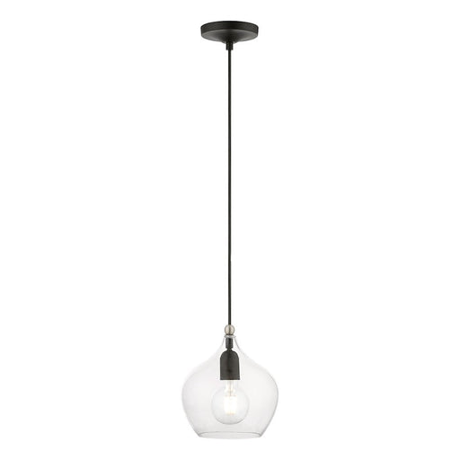 Livex Aldrich 1 Light 15" Pendant, Black/Brushed Nickel Accent/Clear - 49088-04