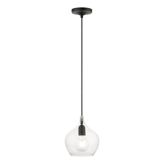 Livex Aldrich 1 Light 15" Pendant, Black/Brushed Nickel Accent/Clear - 49088-04