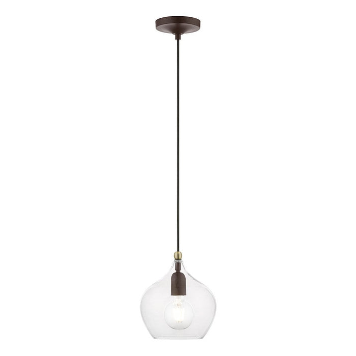 Livex Aldrich 1 Light 15" Pendant, Bronze/Antique Brass Accent/Clear - 49088-07