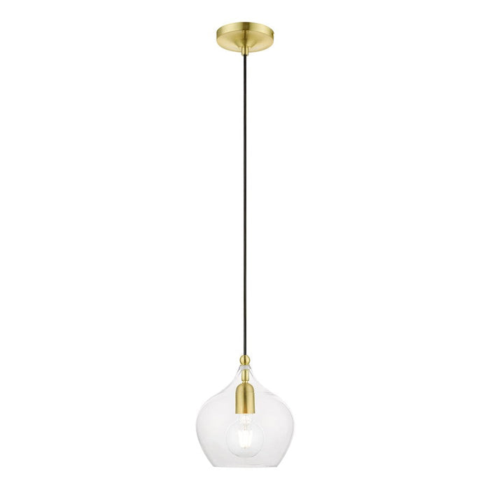 Livex Aldrich 1 Light 15" Pendant, Satin Brass/Polished Brass/Clear - 49088-12