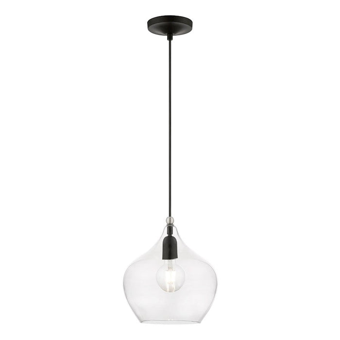 Livex Aldrich 1 Light 17" Pendant, Black/Brushed Nickel Accent/Clear - 49093-04