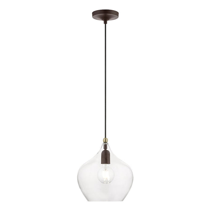 Livex Aldrich 1 Light 17" Pendant, Bronze/Antique Brass Accent/Clear - 49093-07