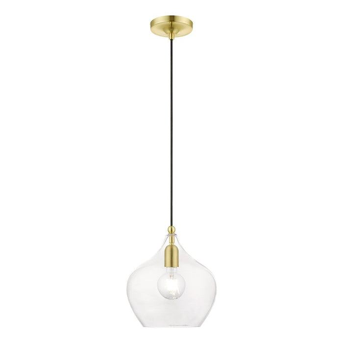 Livex Aldrich 1 Light 17" Pendant, Satin Brass/Polished Brass/Clear - 49093-12