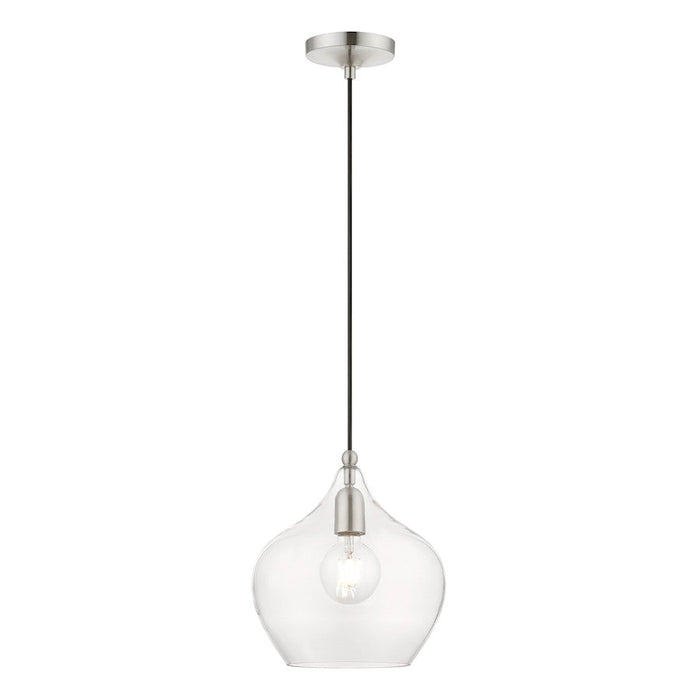 Livex Aldrich 1 Light Pendant, Brushed Nickel/Clear