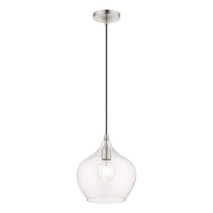 Livex Aldrich 1 Light Pendant, Brushed Nickel/Clear