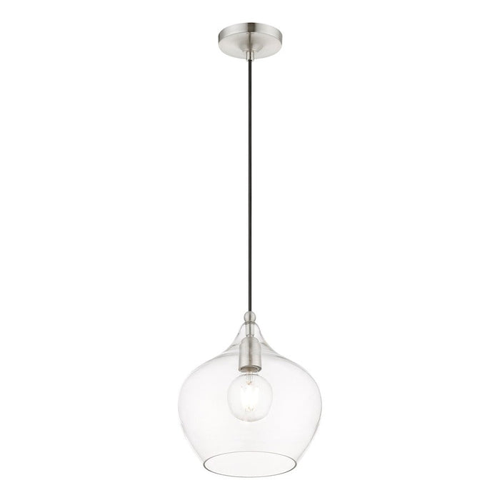 Livex Aldrich 1 Light Pendant, Brushed Nickel/Clear