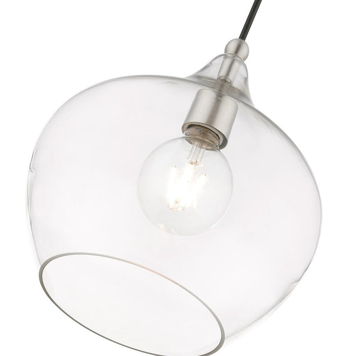 Livex Aldrich 1 Light Pendant, Brushed Nickel/Clear