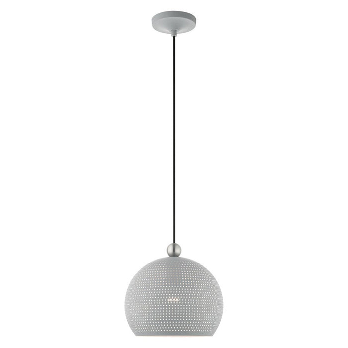 Livex Dublin 11" 1 Light Pendant, Gray/Nickel/Gray/White Inside - 49100-80