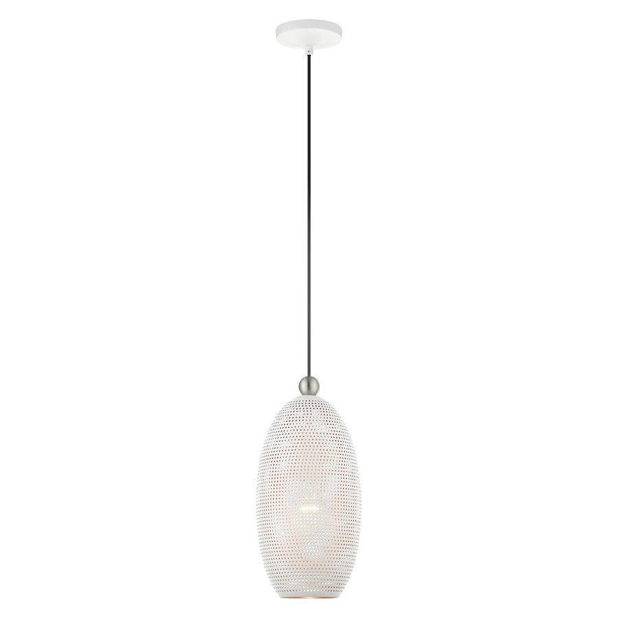 Livex Dublin 1 Light Pendant, White/Nickel/White/Gold Inside - 49101-03