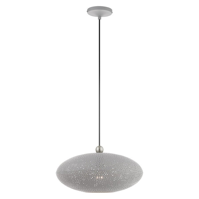 Livex Dublin 10.25" 1 Light Pendant, Gray/Nickel/Gray/White Inside - 49102-80