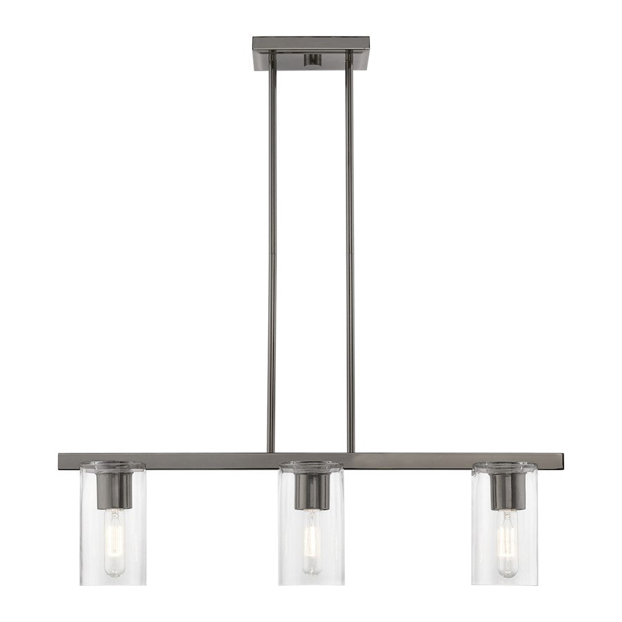 Livex Clarion 3 Light Linear Chandelier, Black Chrome/Clear - 49273-46