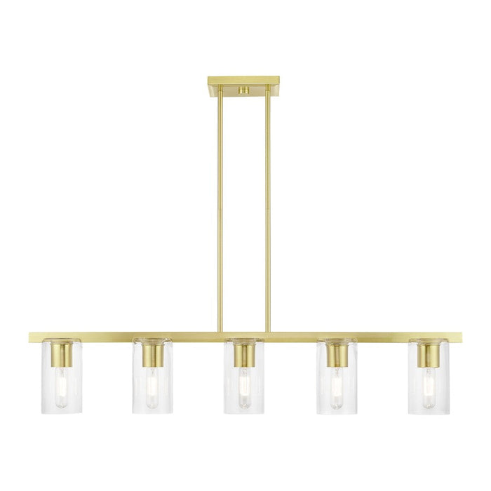 Livex Clarion 5 Light Linear Chandelier, Satin Brass/Clear - 49275-12