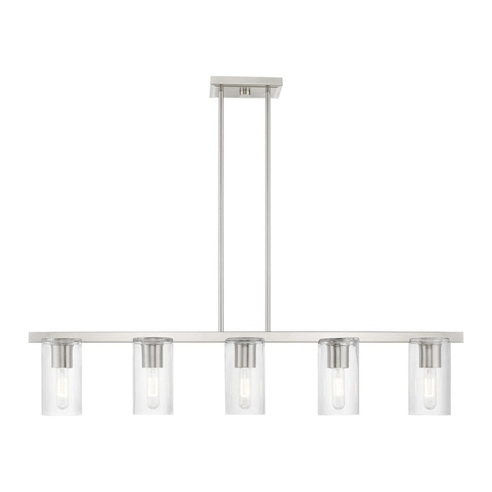 Livex Clarion 5 Light Linear Chandelier, Brushed Nickel/Clear - 49275-91