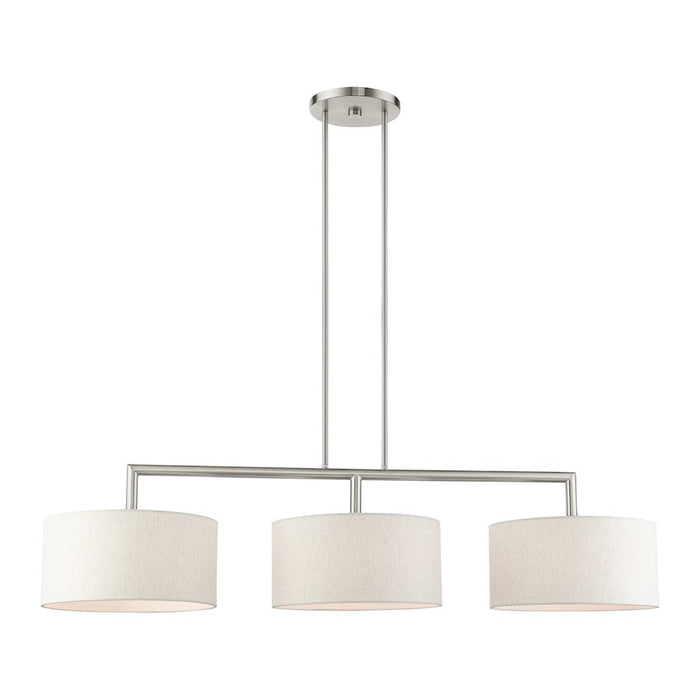 Livex Meridian 3 Light Linear Chandelier, Brushed Nickel/Oatmeal - 49293-91