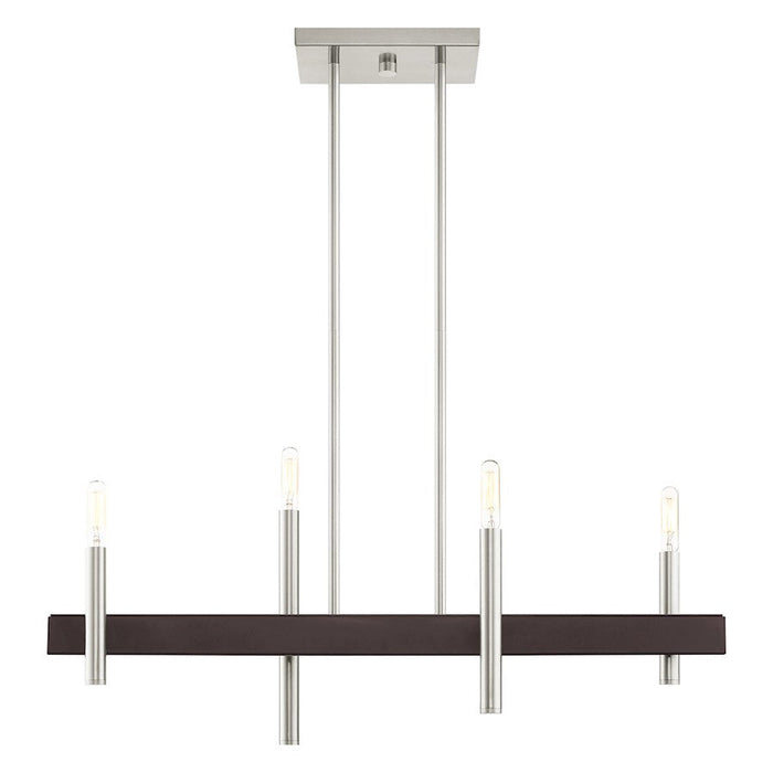 Livex Denmark 4 Light Chandelier, Brushed Nickel with Bronze Accents - 49334-91