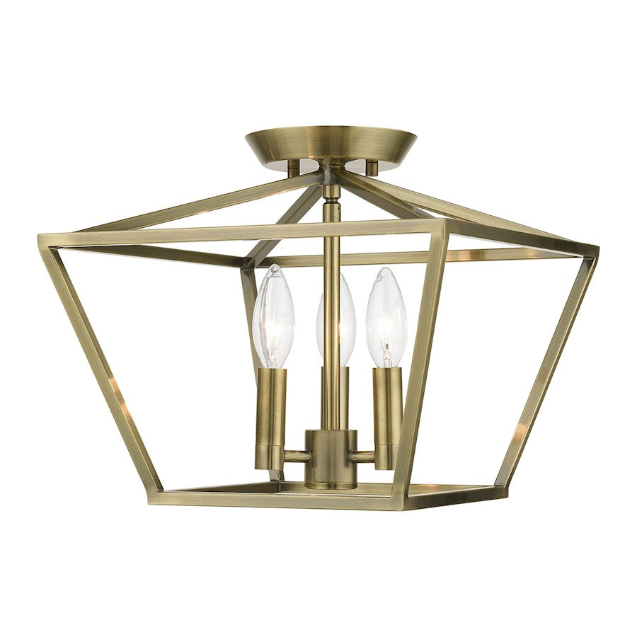 Livex Devonshire 3 Light Square Semi-Flush, Antique Brass - 49430-01