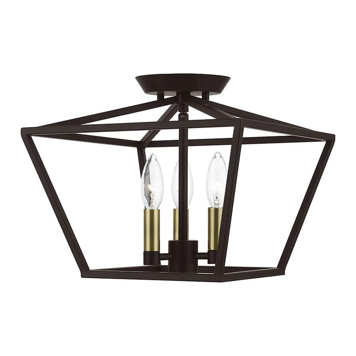 Livex Devonshire 3 Light Square Semi-Flush, Bronze/Antique Brass - 49430-07