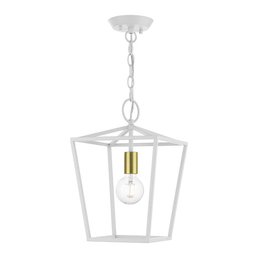 Livex Devonshire 1 Light Pendant Lantern, White/Satin Brass - 49432-03