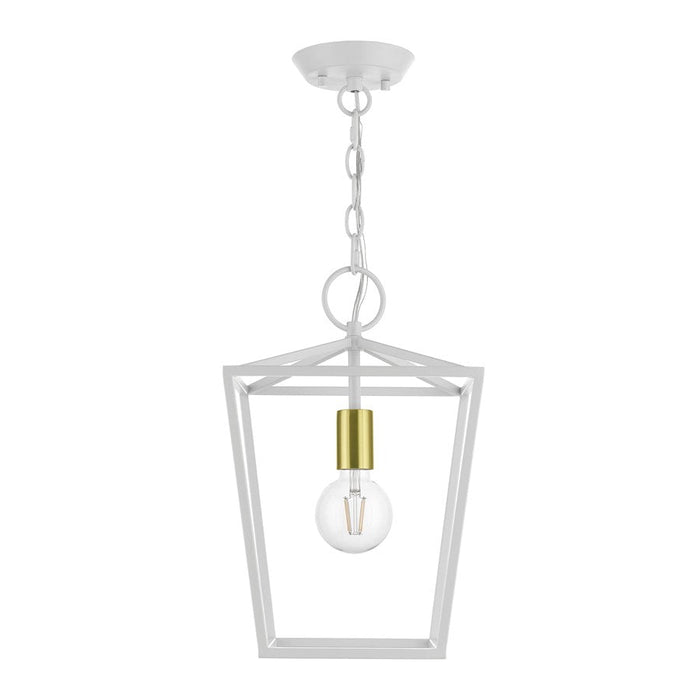 Livex Devonshire 1 Light Pendant Lantern, White/Satin Brass