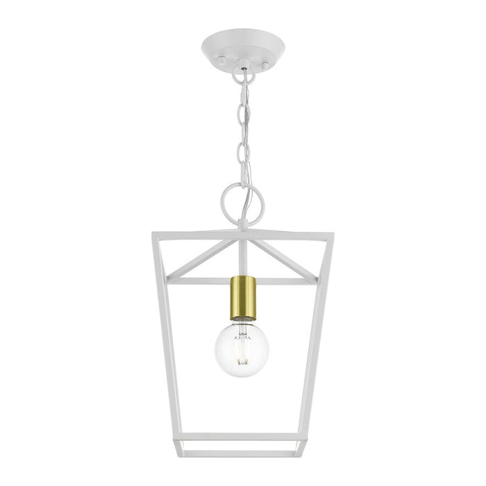 Livex Devonshire 1 Light Pendant Lantern, White/Satin Brass