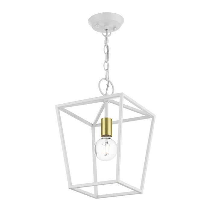 Livex Devonshire 1 Light Pendant Lantern, White/Satin Brass