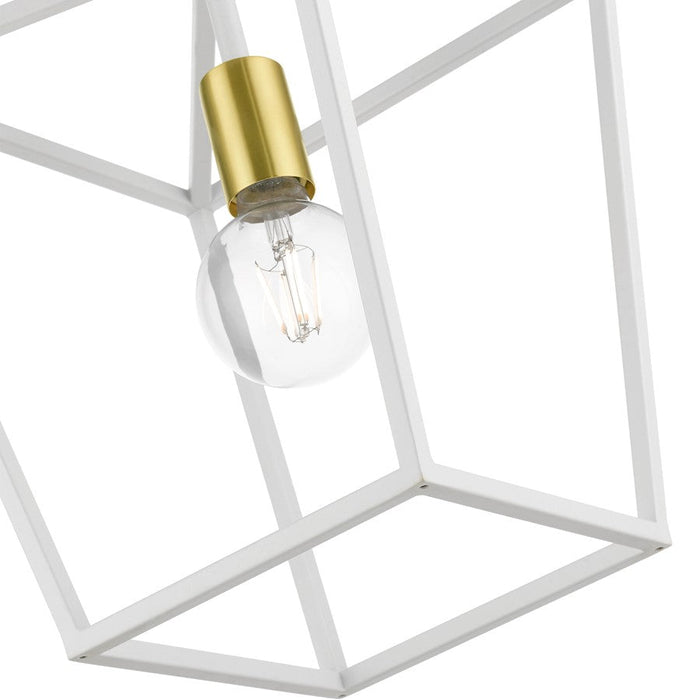 Livex Devonshire 1 Light Pendant Lantern, White/Satin Brass