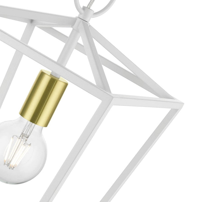 Livex Devonshire 1 Light Pendant Lantern, White/Satin Brass