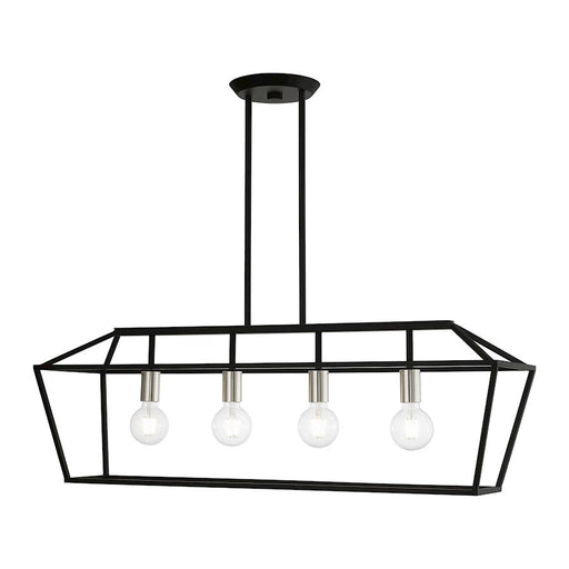 Livex Devonshire 4 Light Linear Chandelier, Black/Brushed Nickel - 49437-04