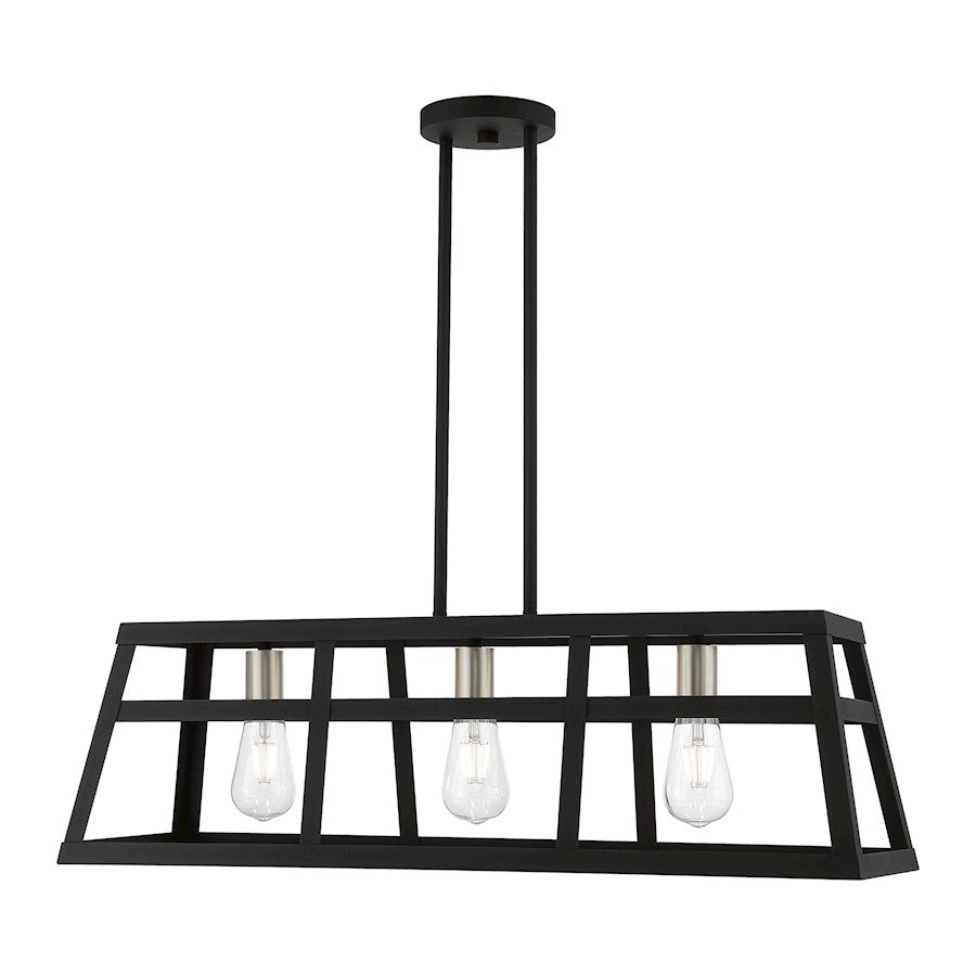 Livex Schofield 3 Light Linear Chandelier, Black/Brushed Nickel - 49563-04