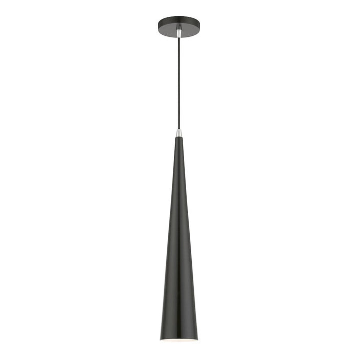 Livex Andes 1 Light Single Tall Pendant, Black/Chrome/Aluminum/White - 49631-68