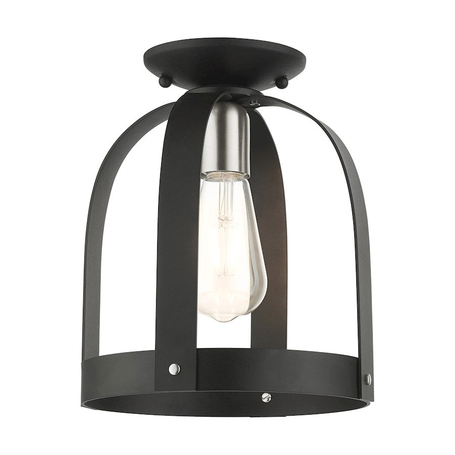 Livex Stoneridge 1 Light Petite Semi Flush Mount, Textured Black - 49641-14