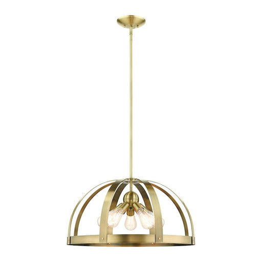 Livex Stoneridge 5 Light Pendant Chandelier, Antique Brass - 49645-01